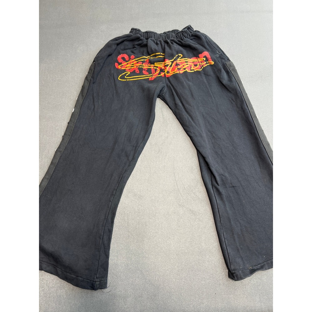Section 8 Black Wide Leg Snap Button Side Sweatpants Mens Medium Graphic Logo